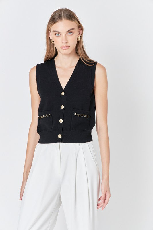 Ribbed Chain Detail Vest