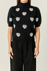 Beaded Heart Puff Sleeve Knit