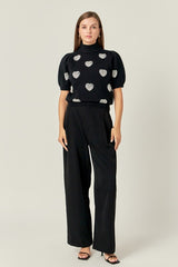 Beaded Heart Puff Sleeve Knit