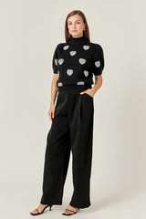 Beaded Heart Puff Sleeve Knit