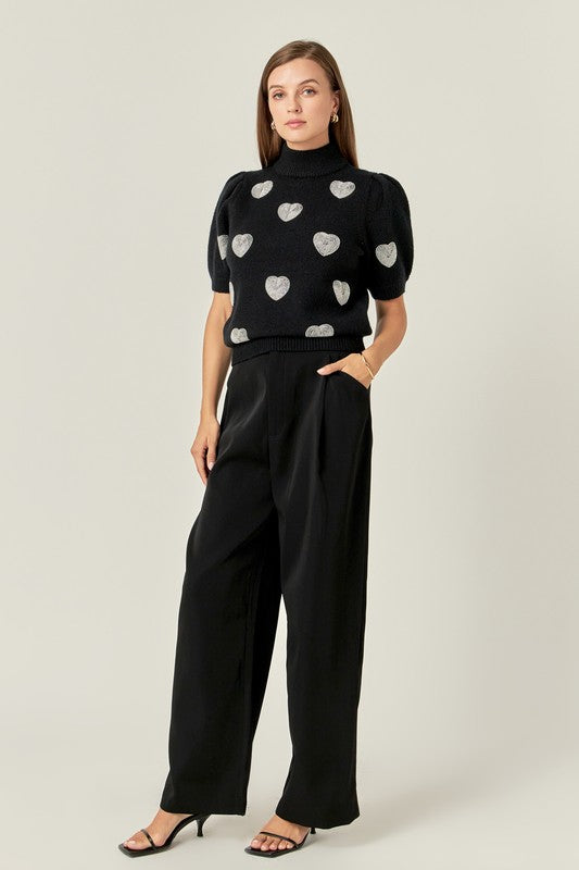 Beaded Heart Puff Sleeve Knit