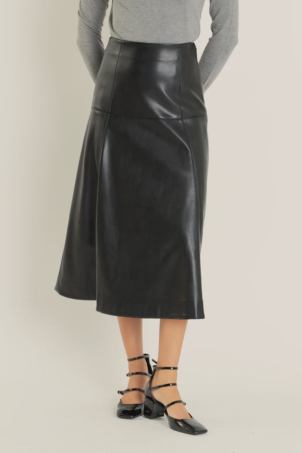 Pu High Waisted Midi Skirt