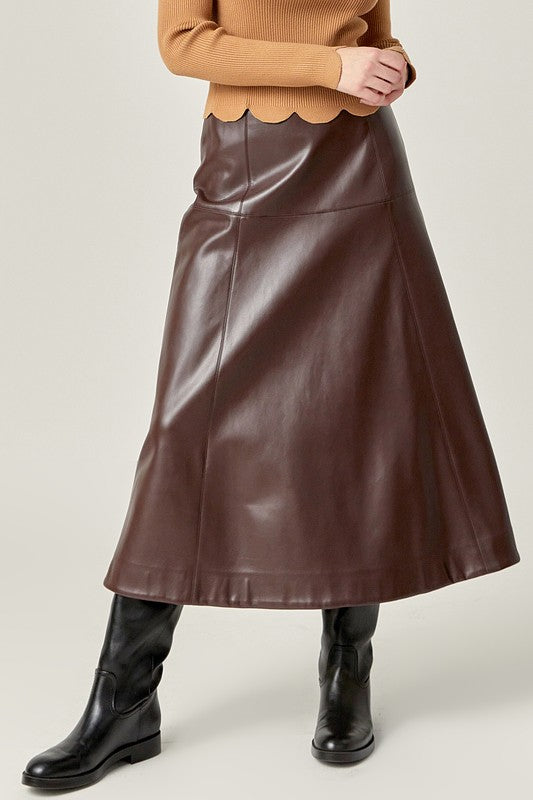 Pu High Waisted Midi Skirt