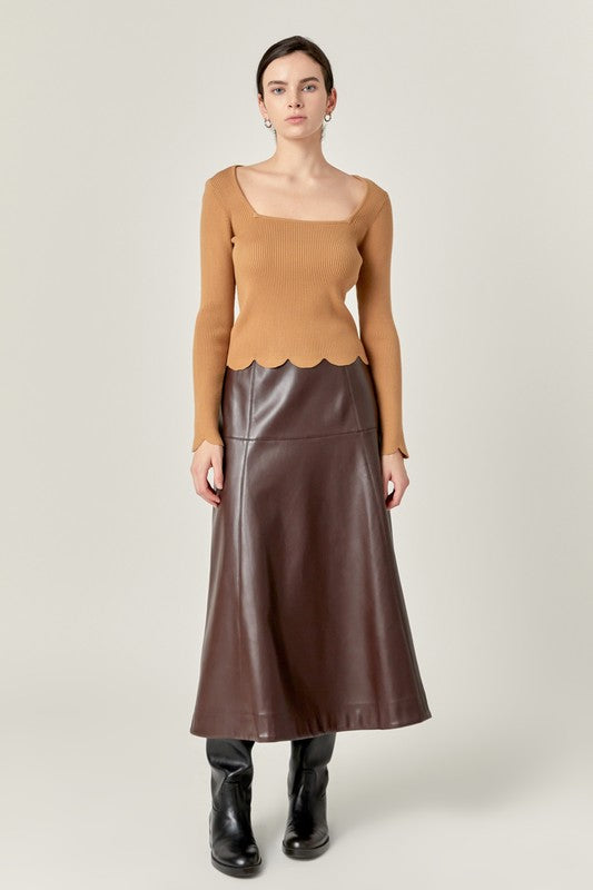 Pu High Waisted Midi Skirt
