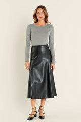 Pu High Waisted Midi Skirt