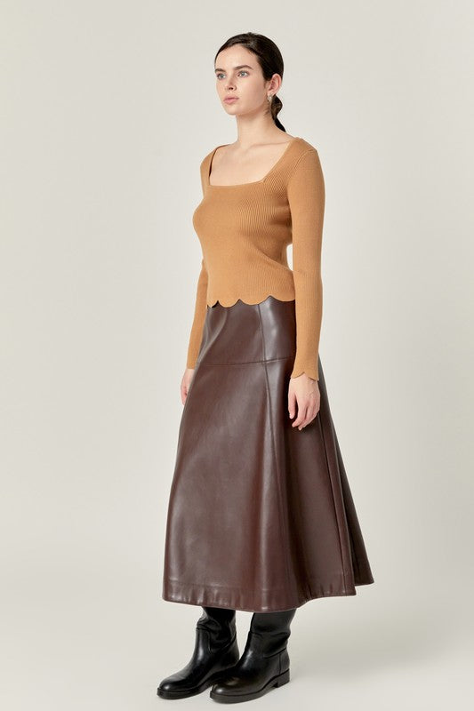 Pu High Waisted Midi Skirt