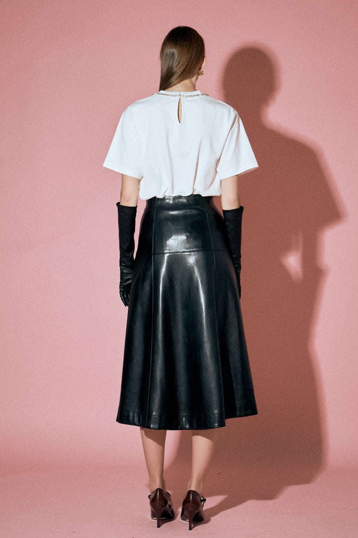 Pu High Waisted Midi Skirt