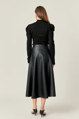 Flare Faux Leather Midi Skirt