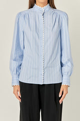 Scalloped Trimmed Stripe Shirt Blouse