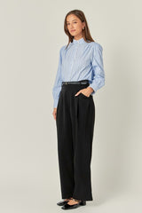 Scalloped Trimmed Stripe Shirt Blouse