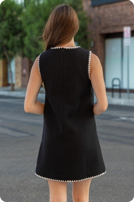 Contrast Embroidery Bouclé Mini Dress