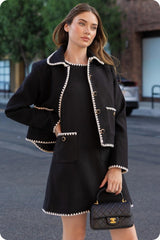 Contrast Embroidery Bouclé Mini Dress