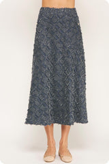 Textured Fray Plaid Midi Skirt