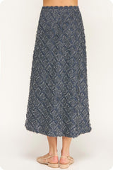 Textured Fray Plaid Midi Skirt