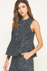 Textured Fray Plaid Peplum Top