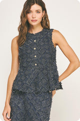 Textured Fray Plaid Peplum Top