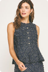 Textured Fray Plaid Peplum Top