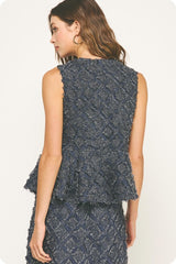 Textured Fray Plaid Peplum Top