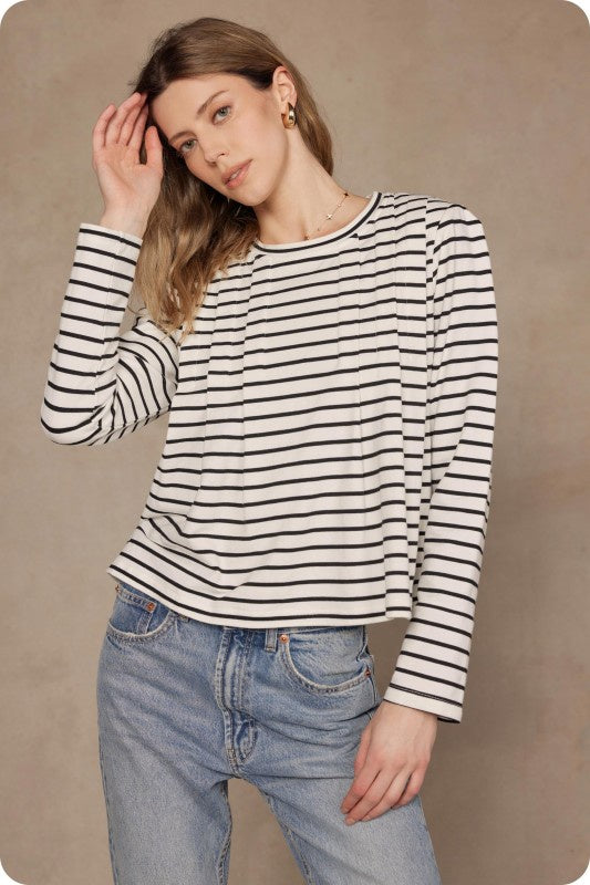 Striped Padded Pintuck Pleat Top