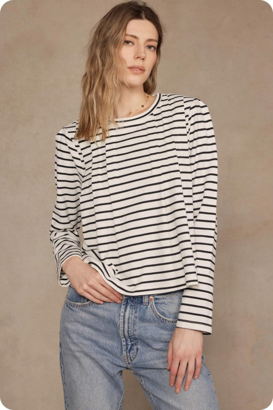 Striped Padded Pintuck Pleat Top