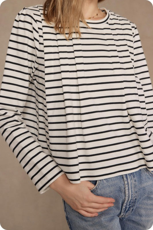 Striped Padded Pintuck Pleat Top