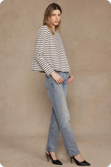 Striped Padded Pintuck Pleat Top