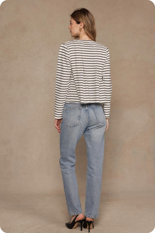 Striped Padded Pintuck Pleat Top