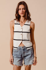 Striped Sleeveless Knit Vest