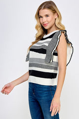 Stripe Ruffle Detail Vest