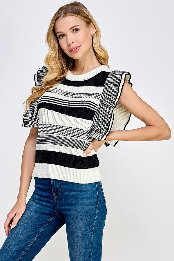 Stripe Ruffle Detail Vest