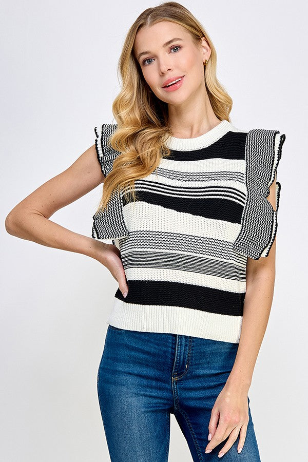 Stripe Ruffle Detail Vest