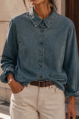 Washed Denim Button-Up Shirt (ONE SIZE)