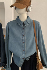Washed Denim Button-Up Shirt (ONE SIZE)