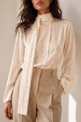 Polka Dot Tie-Neck Blouse