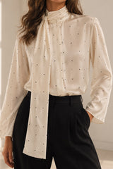 Polka Dot Tie-Neck Blouse