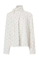 Polka Dot Tie-Neck Blouse