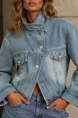 Denim Asymmetric Stand Collar Jacket
