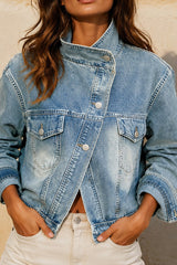 Denim Asymmetric Stand Collar Jacket
