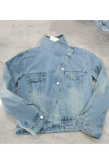 Denim Asymmetric Stand Collar Jacket