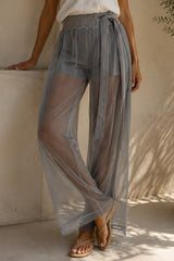 Lace Waist Mesh Wide-Leg Pants