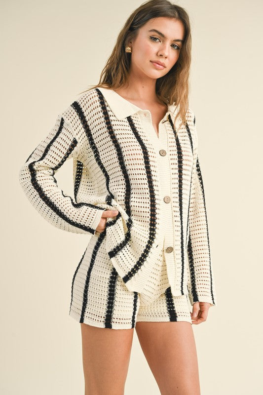 Striped Pattern Crochet Shirt