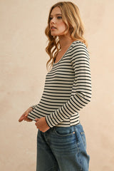 Striped Ribbed Long Sleeve Top (2 Color Ways)