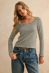 Striped Ribbed Long Sleeve Top (2 Color Ways)