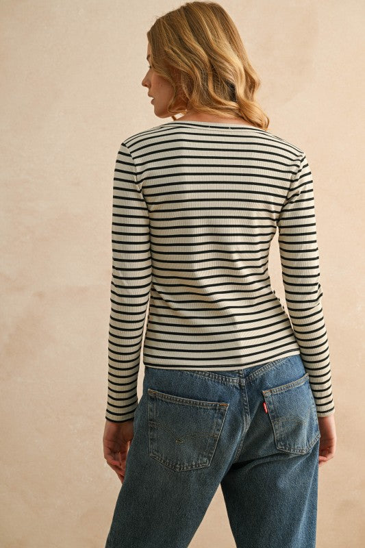 Striped Ribbed Long Sleeve Top (2 Color Ways)