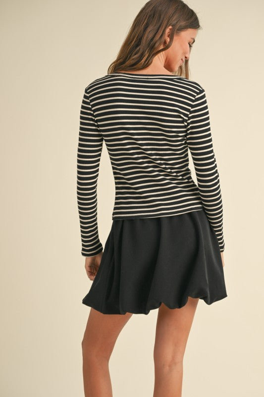 Striped Ribbed Long Sleeve Top (2 Color Ways)