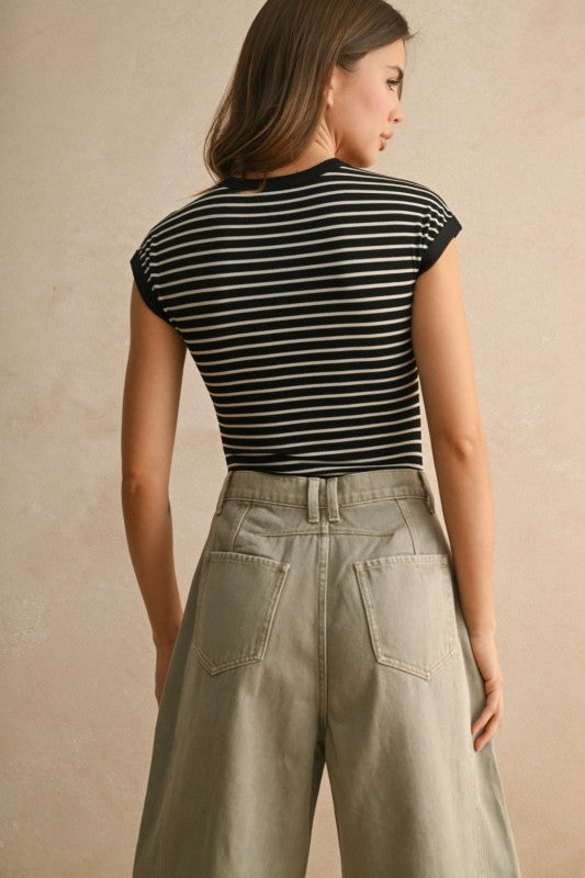Striped Ribbed Knit Bodysuit