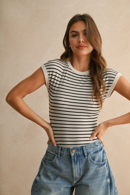 Striped Ribbed Knit Bodysuit