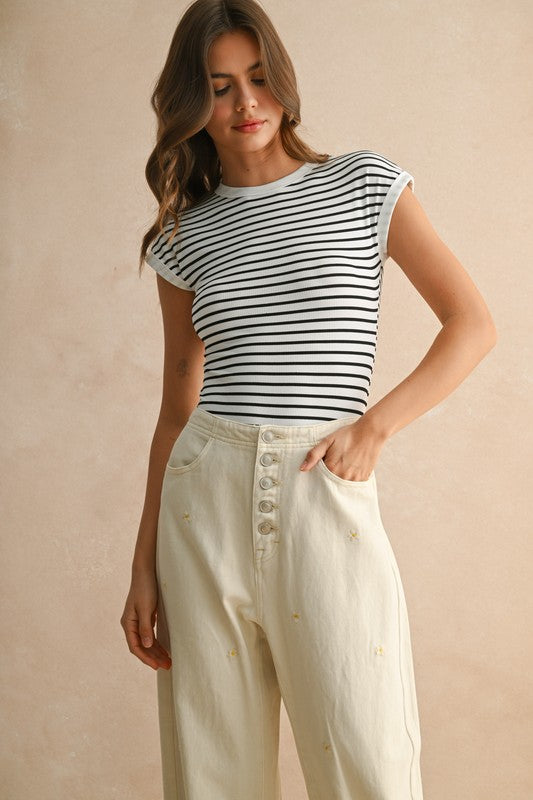 Striped Ribbed Knit Bodysuit