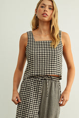 Gingham Square Neck Sleeveless Top