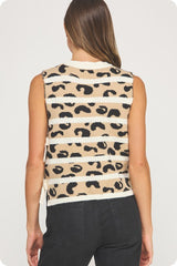 Leopard Stripe Open-Side Bow Knit Vest